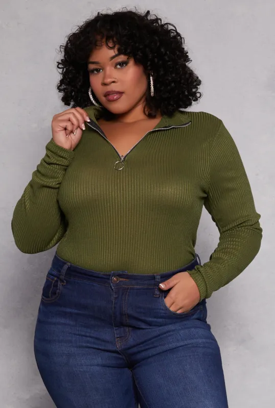 Plus Size Mock Neck Quarter Zip Top sold by Rainbow