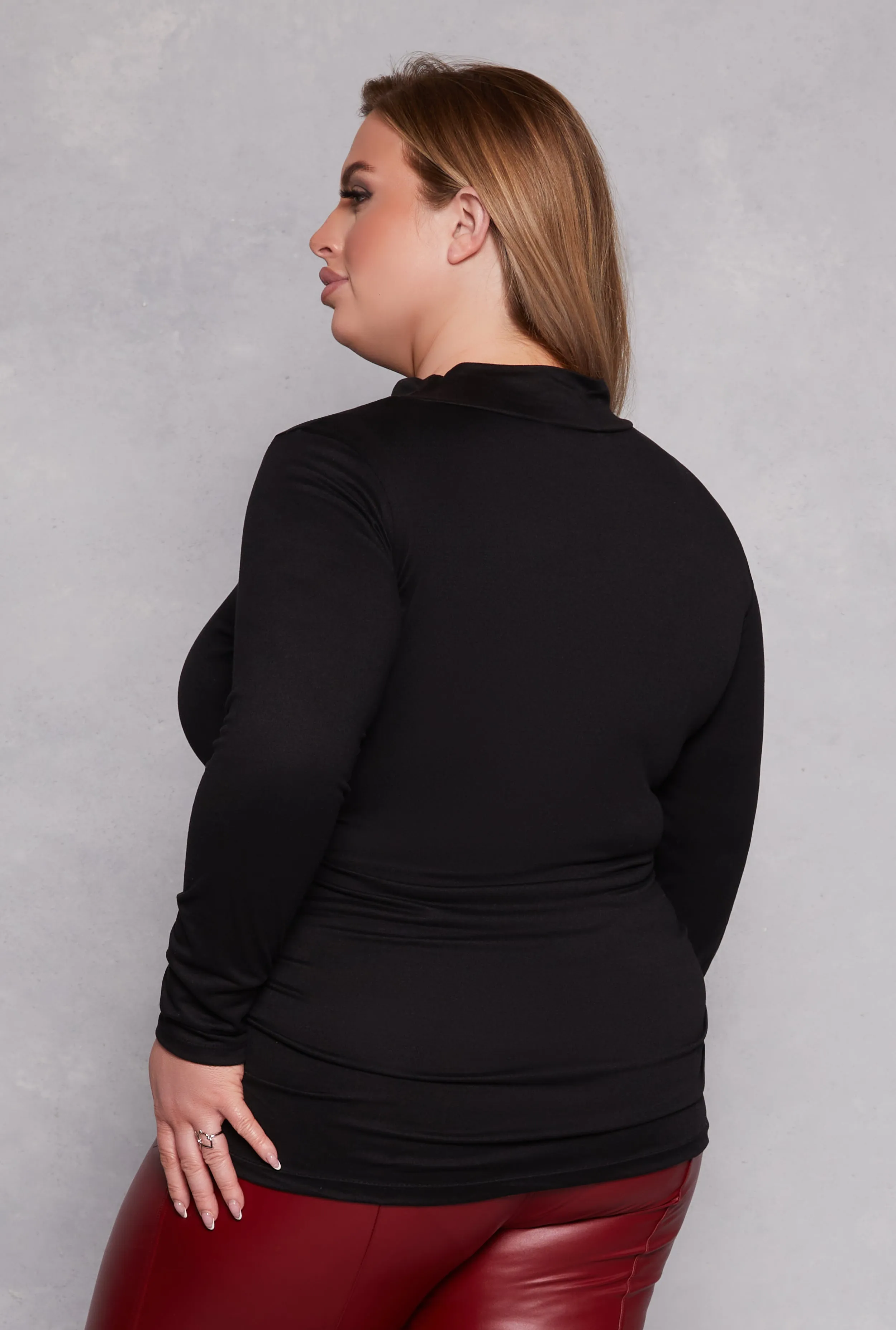 Plus Size Soft Knit Ruched Mock Neck Top sold by Rainbow product image thumbnail 3