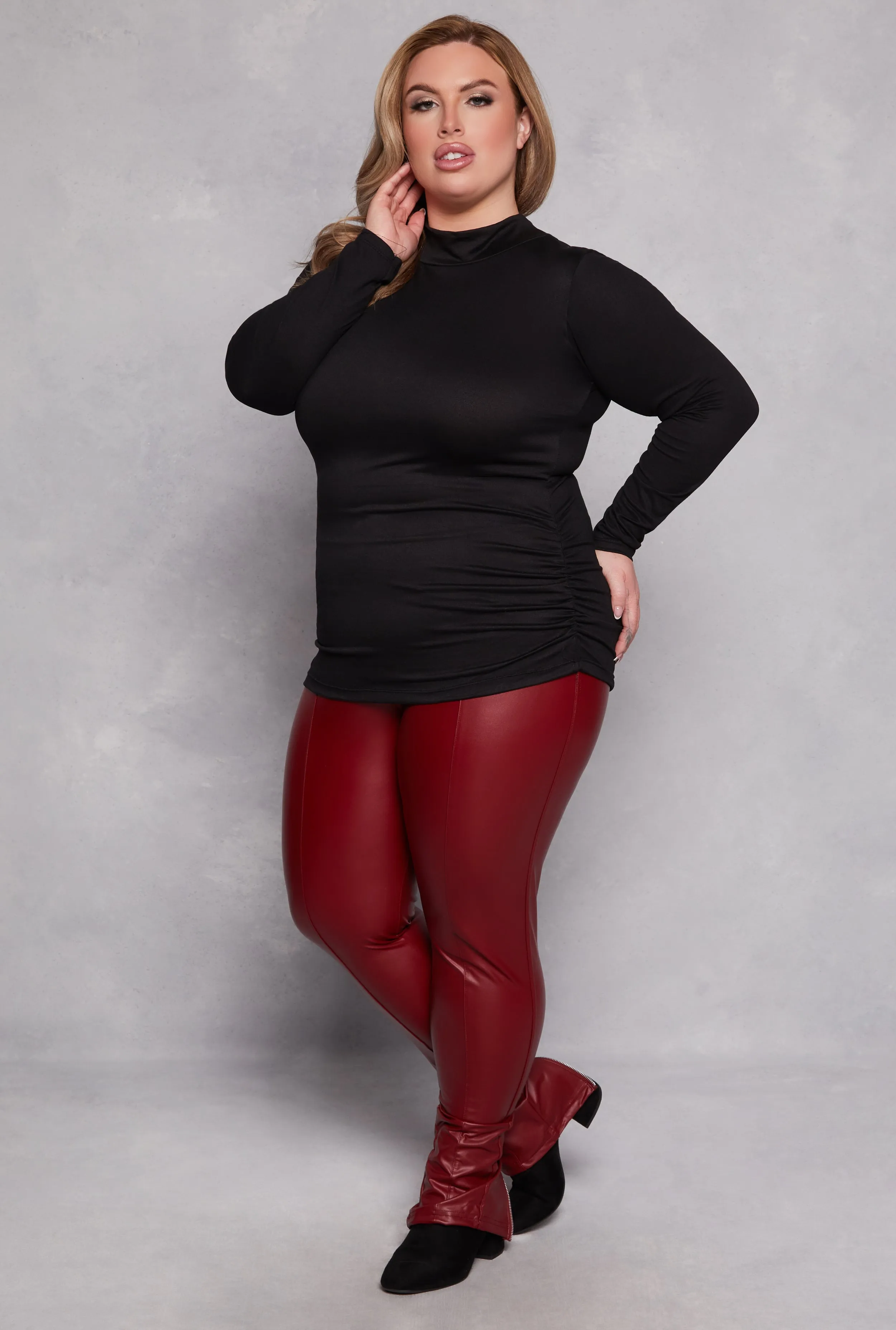 Plus Size Soft Knit Ruched Mock Neck Top sold by Rainbow product image thumbnail 2