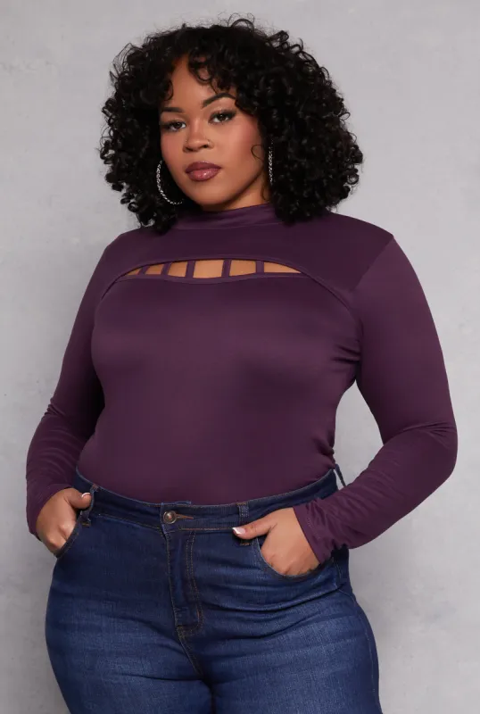 Plus Size Caged Keyhole Long Sleeve Top sold by Rainbow