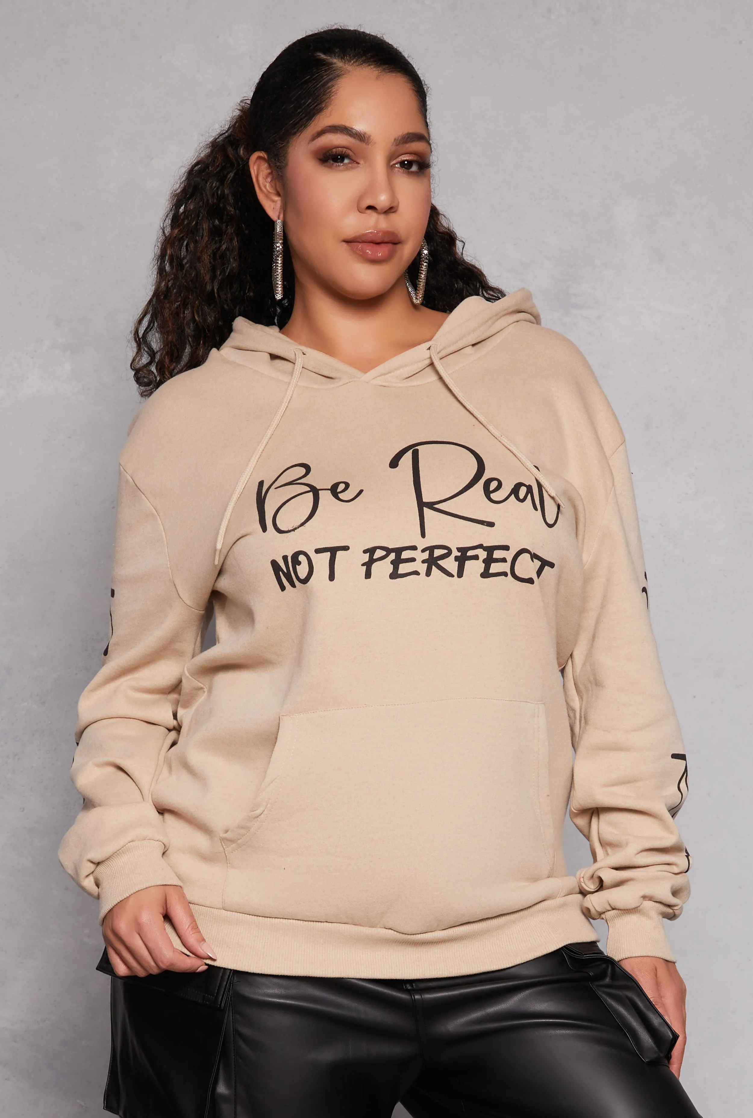 Plus Size Be Real Graphic Pullover Hoodie sold by Rainbow