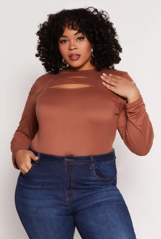 Plus Size Cut Out Detail Long Sleeve Top sold by Rainbow
