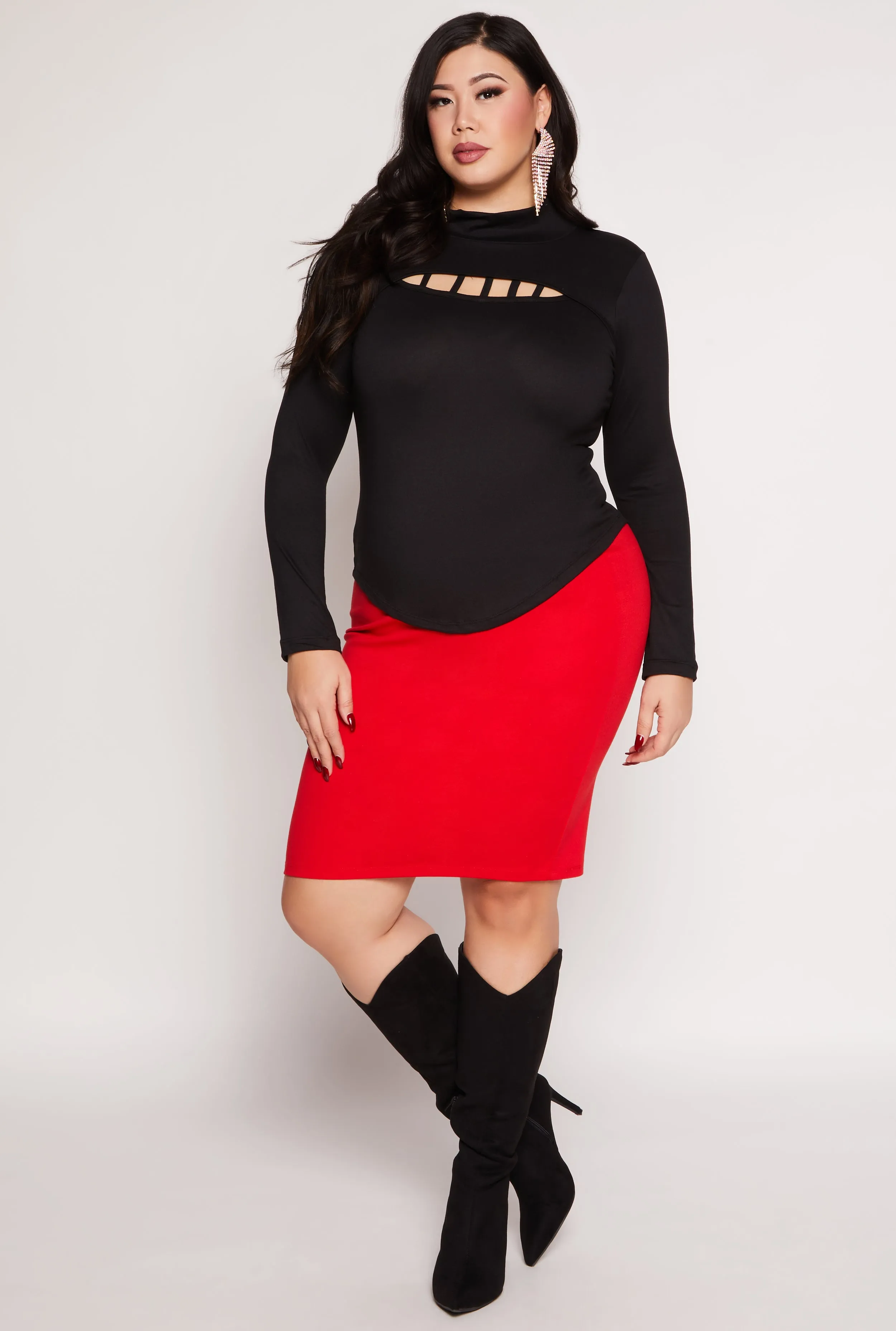 Plus Size Caged Keyhole Long Sleeve Top sold by Rainbow product image thumbnail 2
