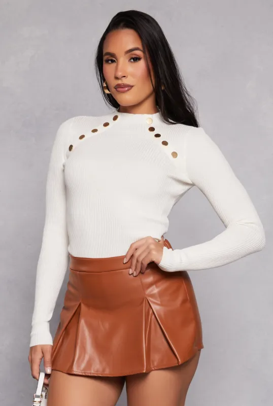 Button Detail Mock Neck Top sold by Rainbow