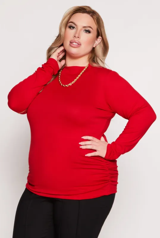 Plus Size Soft Knit Ruched Mock Neck Top sold by Rainbow