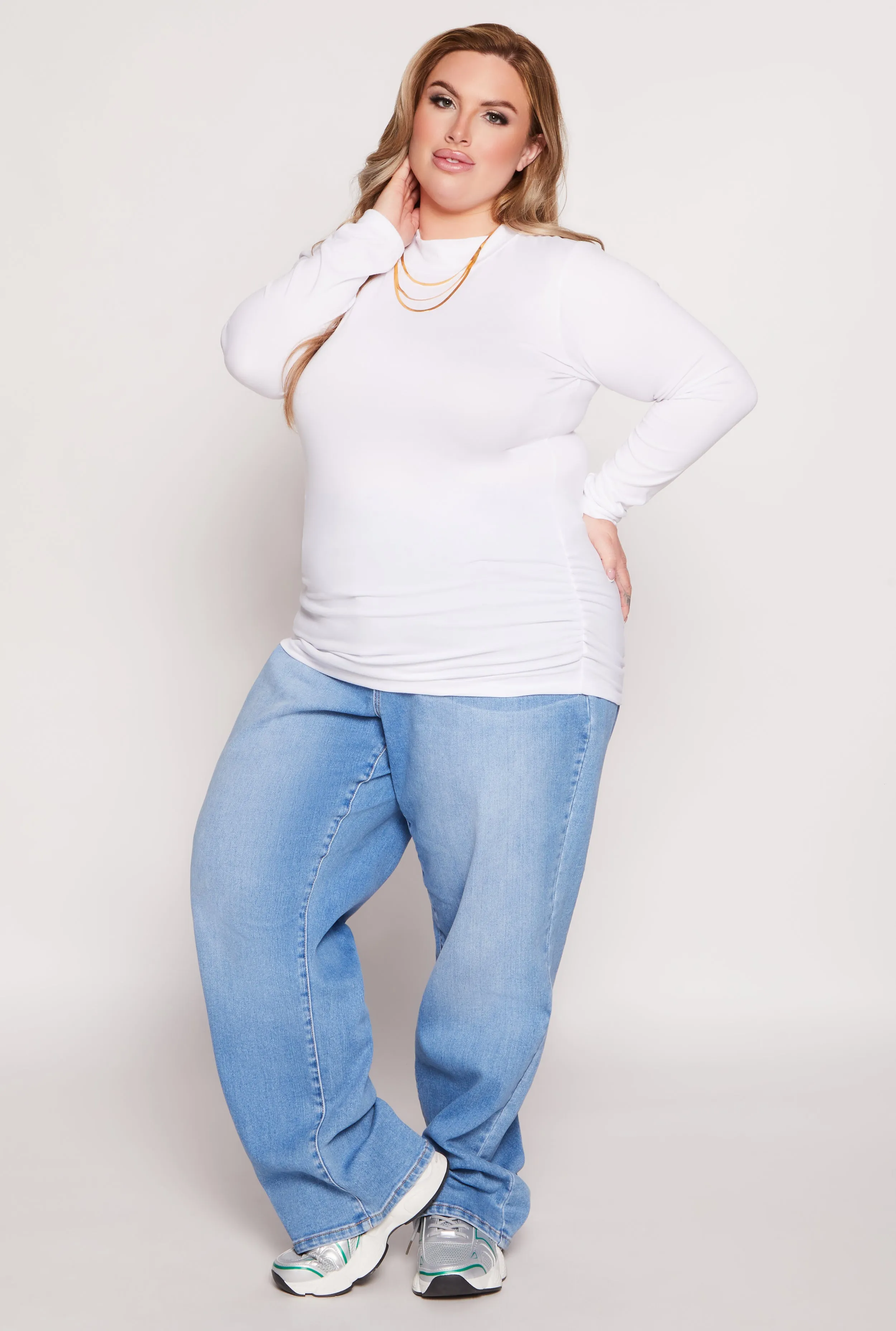 Plus Size Soft Knit Ruched Mock Neck Top sold by Rainbow product image thumbnail 2