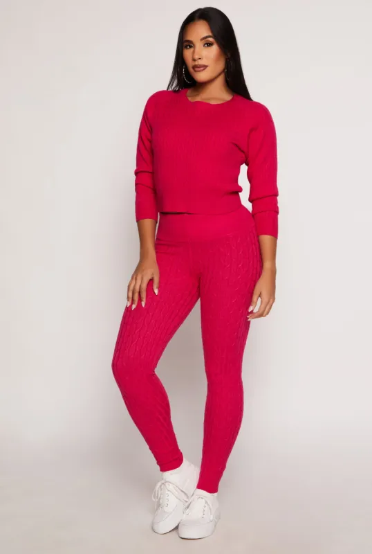 Daisy Cable Knit High Waist Leggings sold by Rainbow