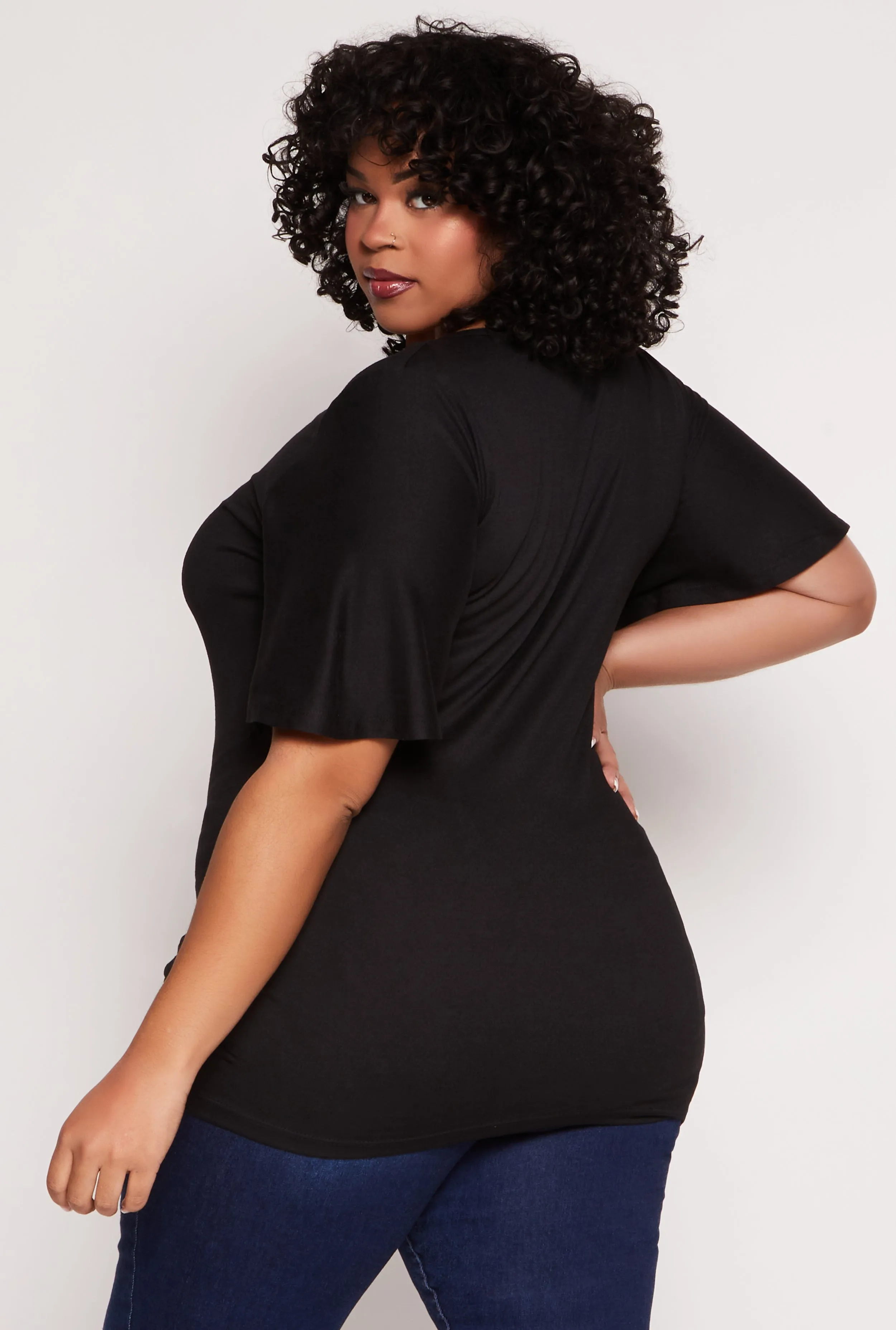 Plus Size Criss Cross V Neck Flutter Sleeve Top sold by Rainbow product image thumbnail 3
