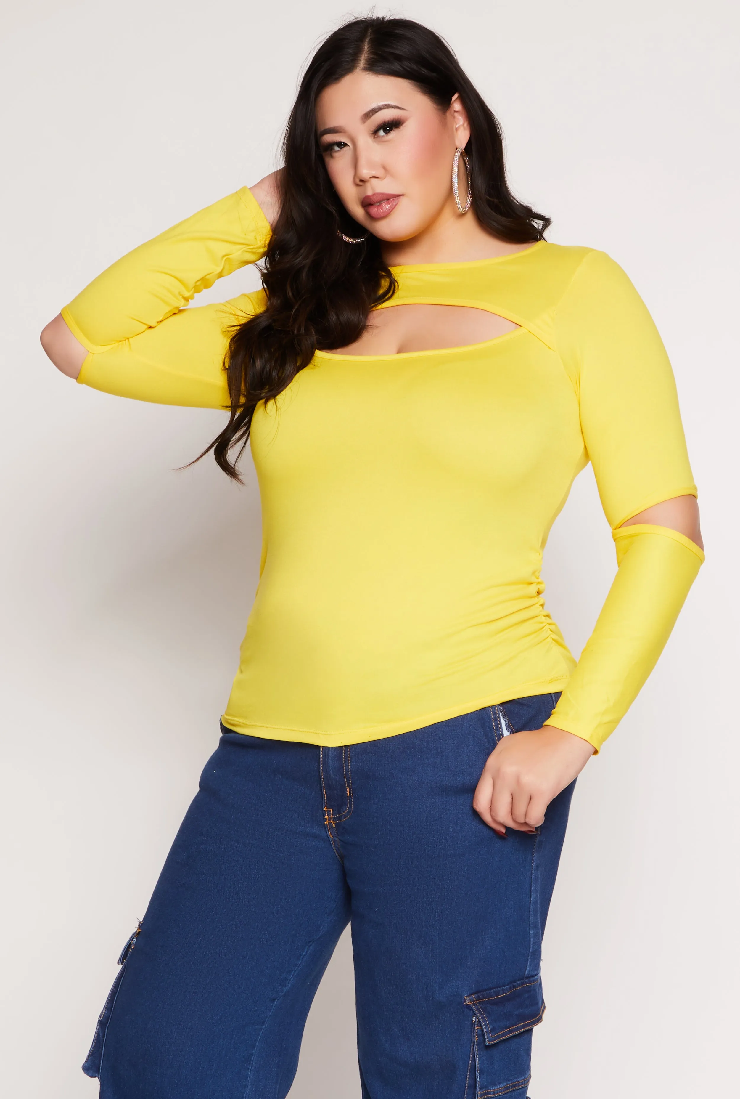 Plus Size Cut Out Long Sleeve Top sold by Rainbow
