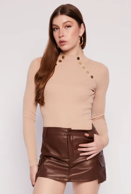 Button Detail Mock Neck Top sold by Rainbow