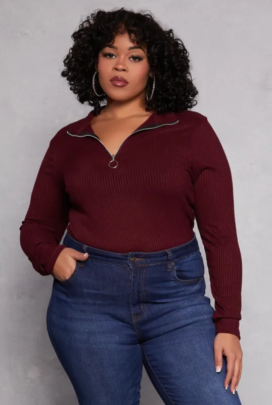 Plus Size Mock Neck Quarter Zip Top sold by Rainbow
