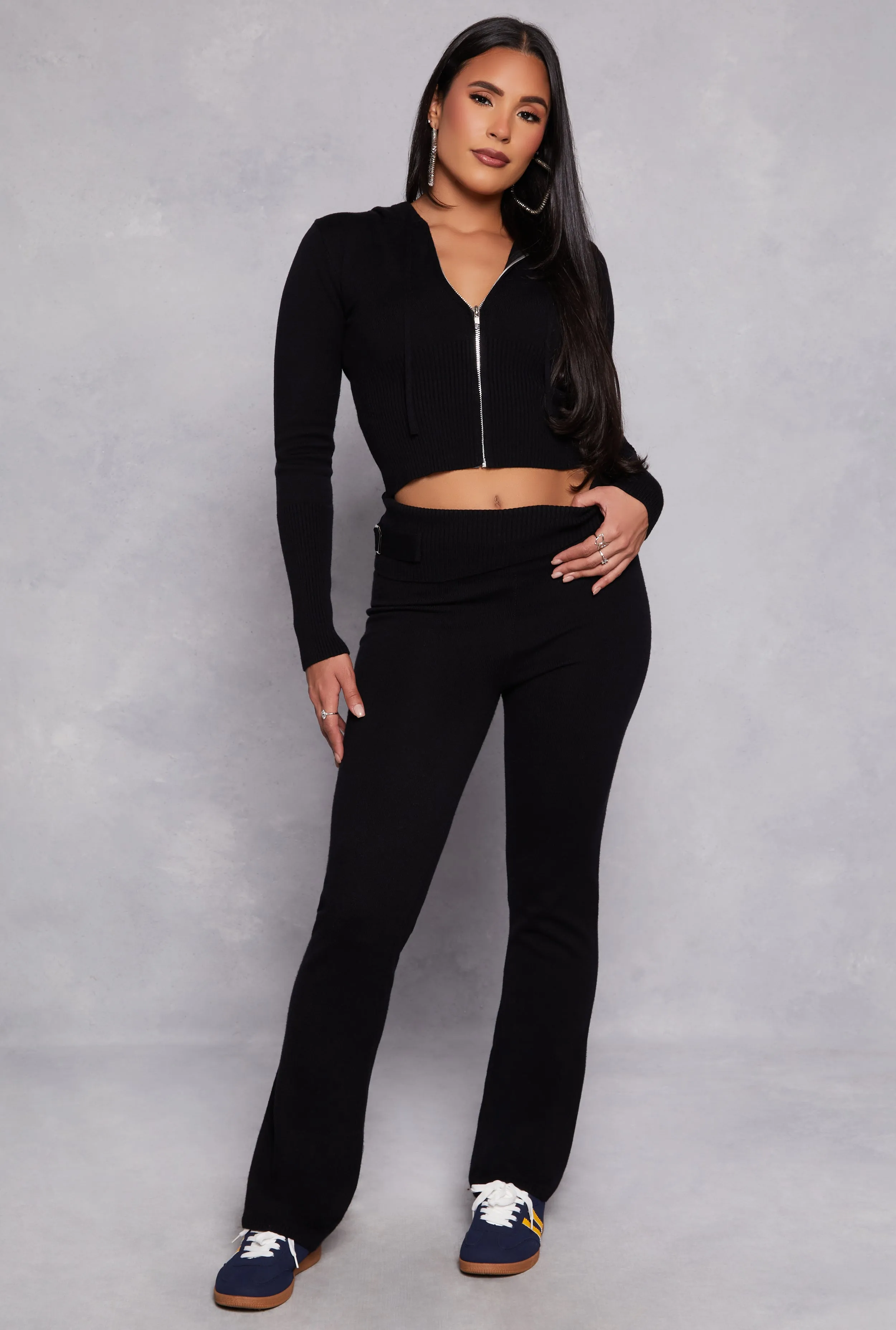 Ribbed Knit Zip Front Hoodie sold by Rainbow product image thumbnail 2