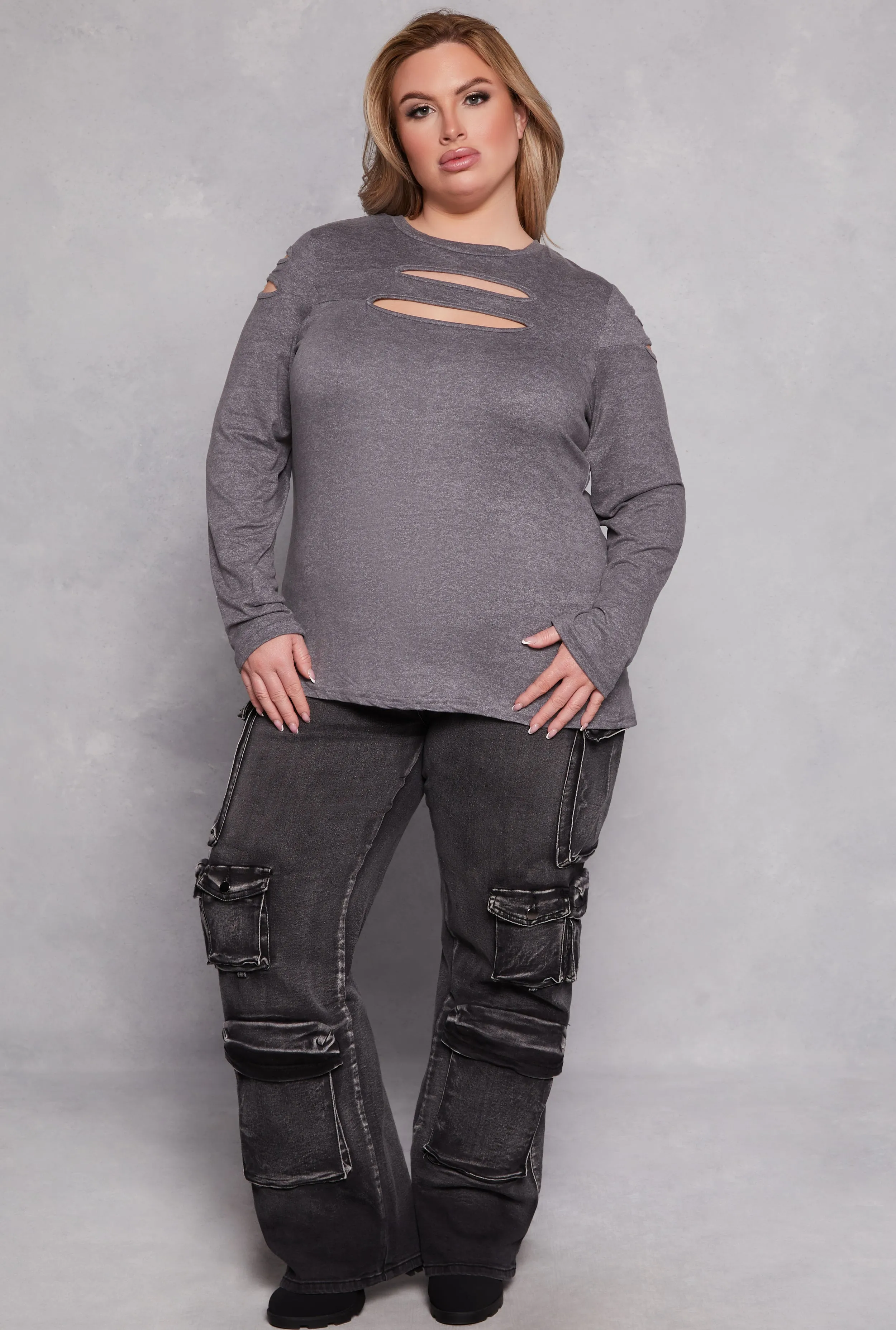 Plus Size Cut Out Detail Long Sleeve Top sold by Rainbow product image thumbnail 2