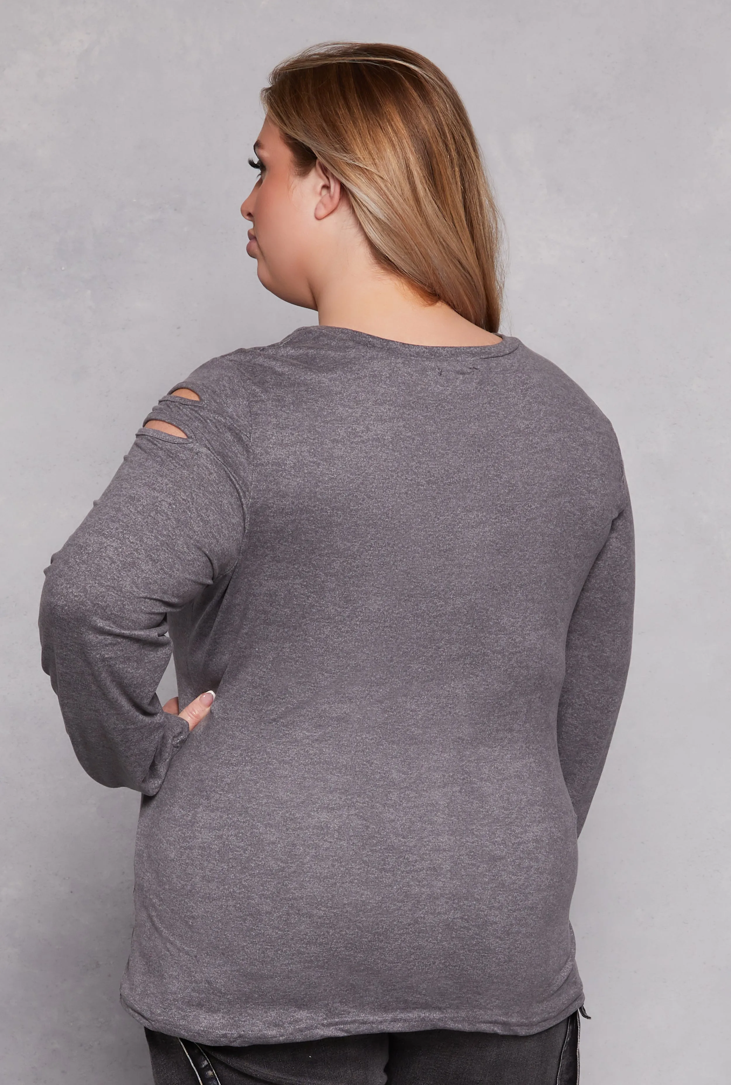 Plus Size Cut Out Detail Long Sleeve Top sold by Rainbow product image thumbnail 3