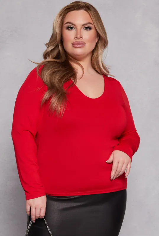 Plus Size V Neck Long Sleeve Top sold by Rainbow