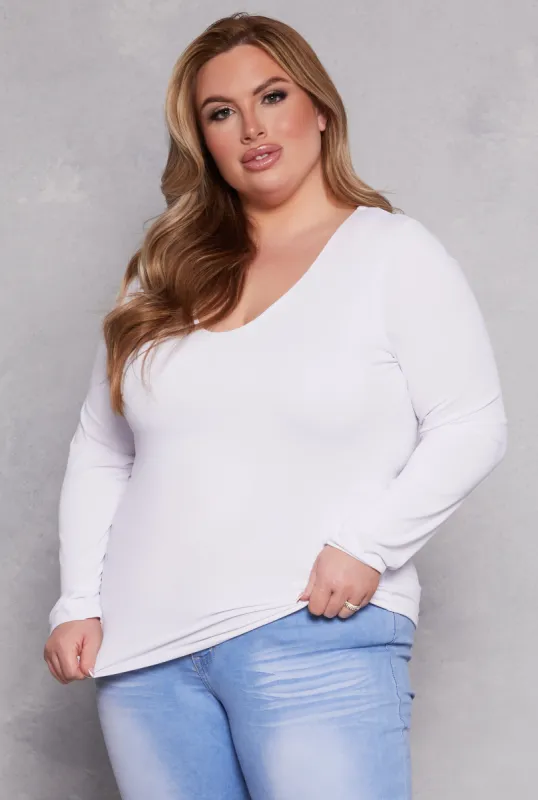 Plus Size V Neck Long Sleeve Top sold by Rainbow