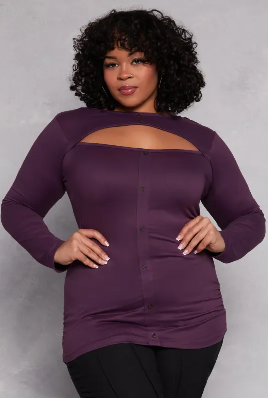 Plus Size Button Detail Cut Out Top sold by Rainbow