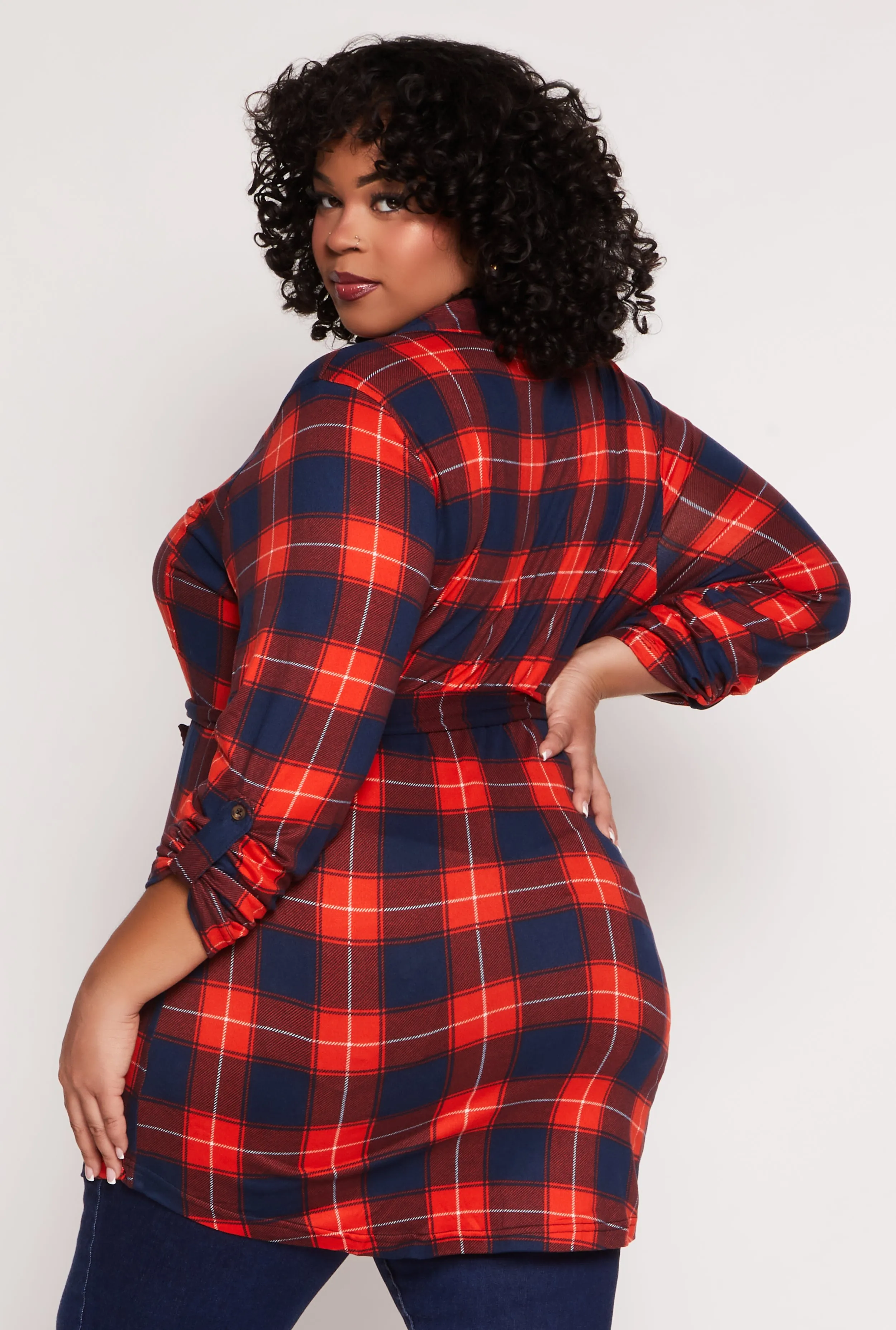 Plus Size Plaid Tie Waist Belted Shirt sold by Rainbow product image thumbnail 3