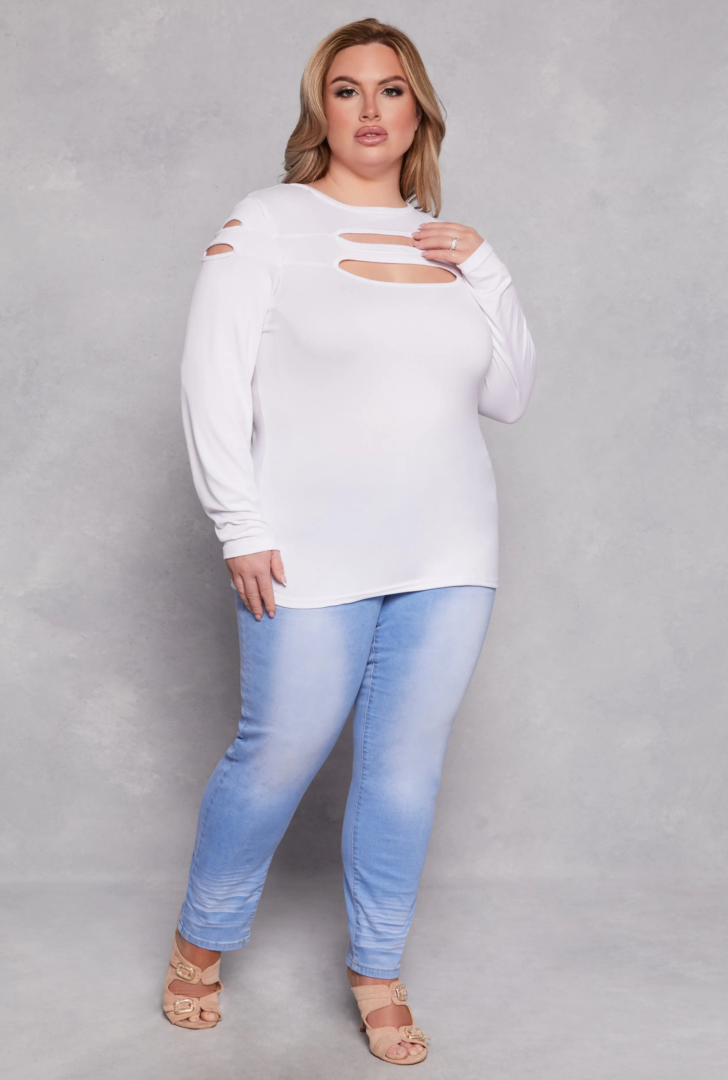 Plus Size Cut Out Detail Long Sleeve Top sold by Rainbow product image thumbnail 2