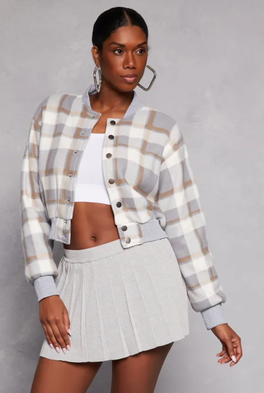 Plaid Cropped Bomber Jacket sold by Rainbow