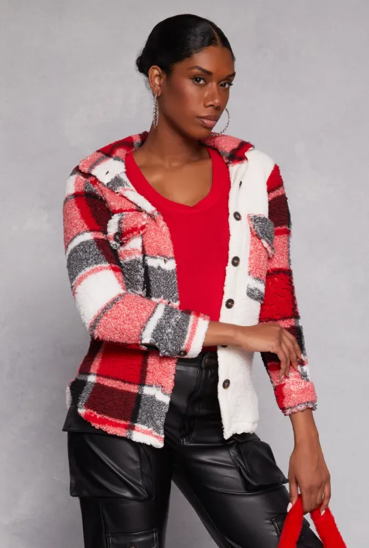 Plaid Sherpa Shacket sold by Rainbow