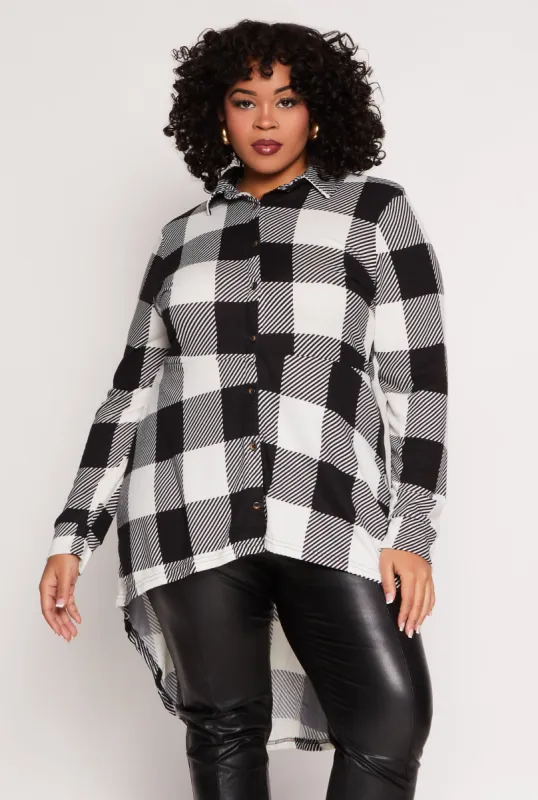 Plus Size Buffalo Plaid High Low Shirt sold by Rainbow