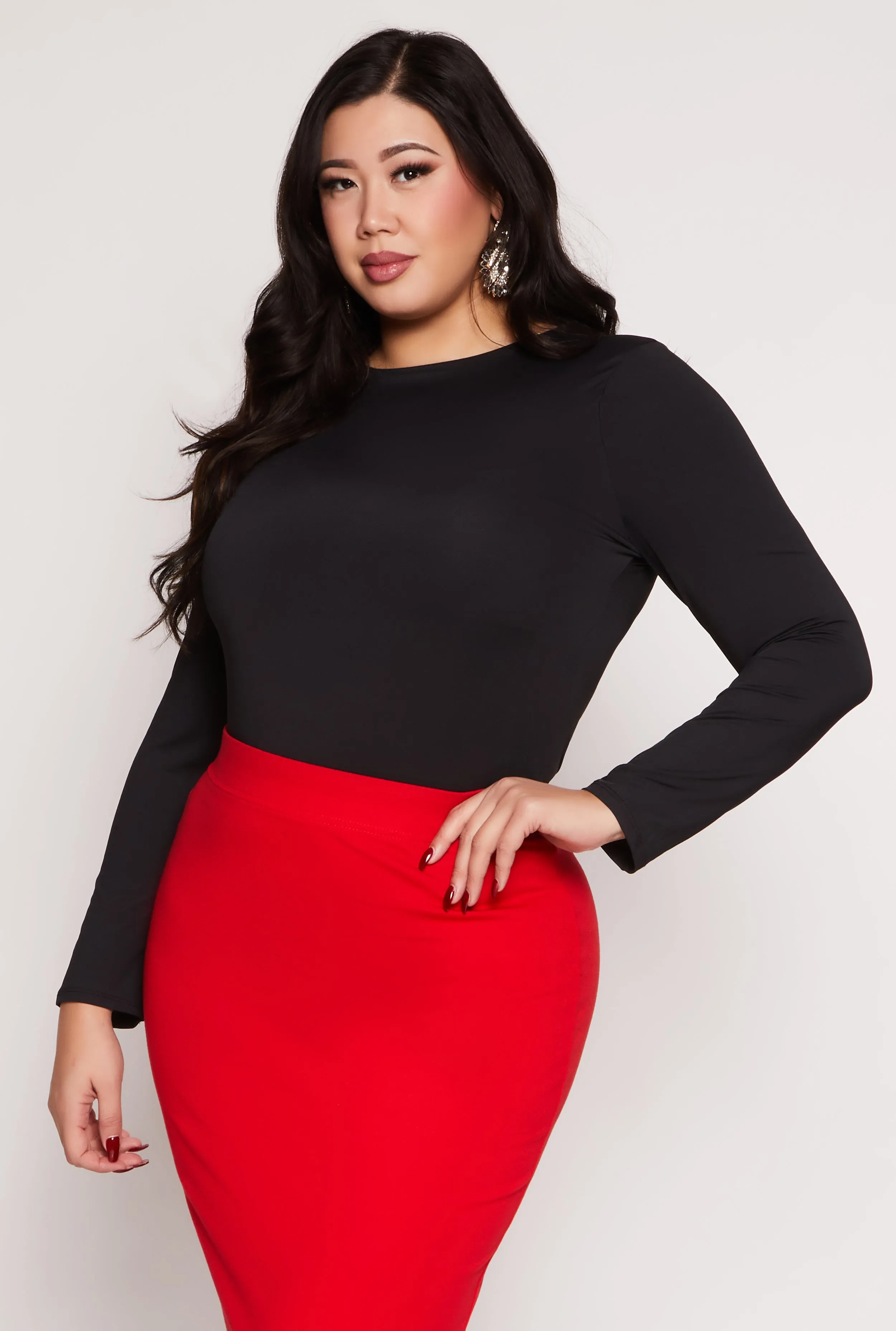 Plus Size Crew Neck Long Sleeve Top sold by Rainbow