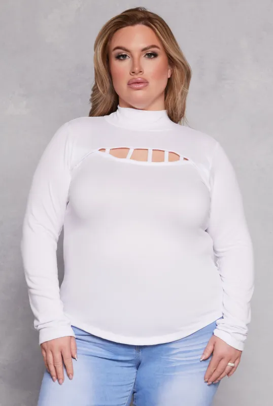 Plus Size Caged Keyhole Long Sleeve Top sold by Rainbow