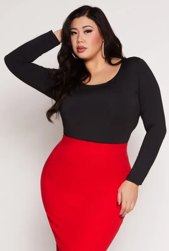 Plus Size Scoop Neck Long Sleeve T Shirt sold by Rainbow