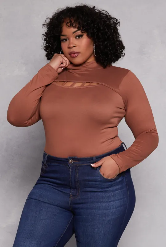 Plus Size Caged Keyhole Long Sleeve Top sold by Rainbow