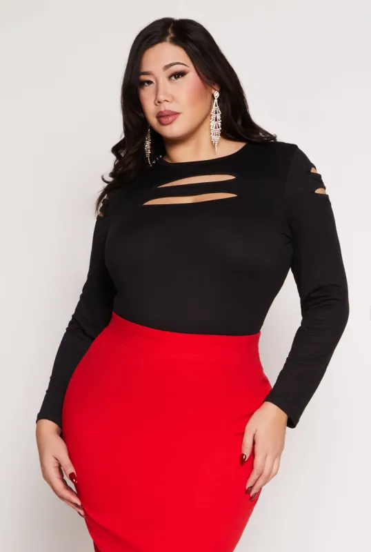 Plus Size Cut Out Detail Long Sleeve Top sold by Rainbow
