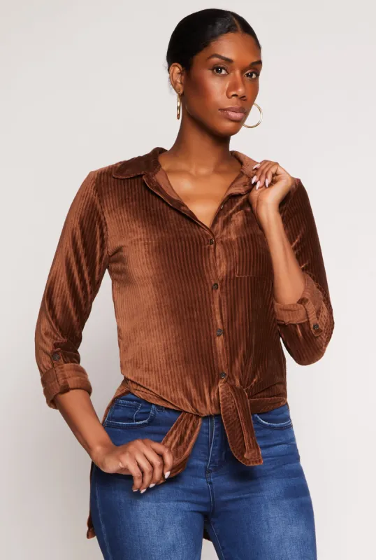 Ribbed Velvet Button Front Tunic Top sold by Rainbow