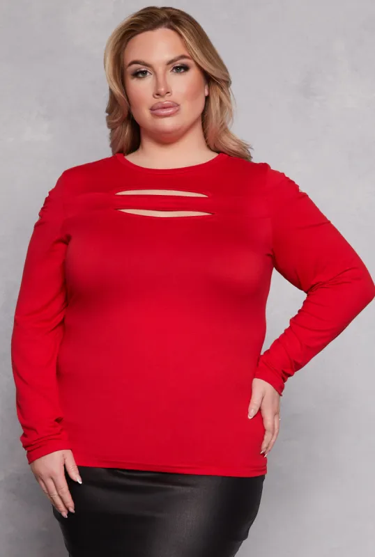 Plus Size Cut Out Detail Long Sleeve Top sold by Rainbow