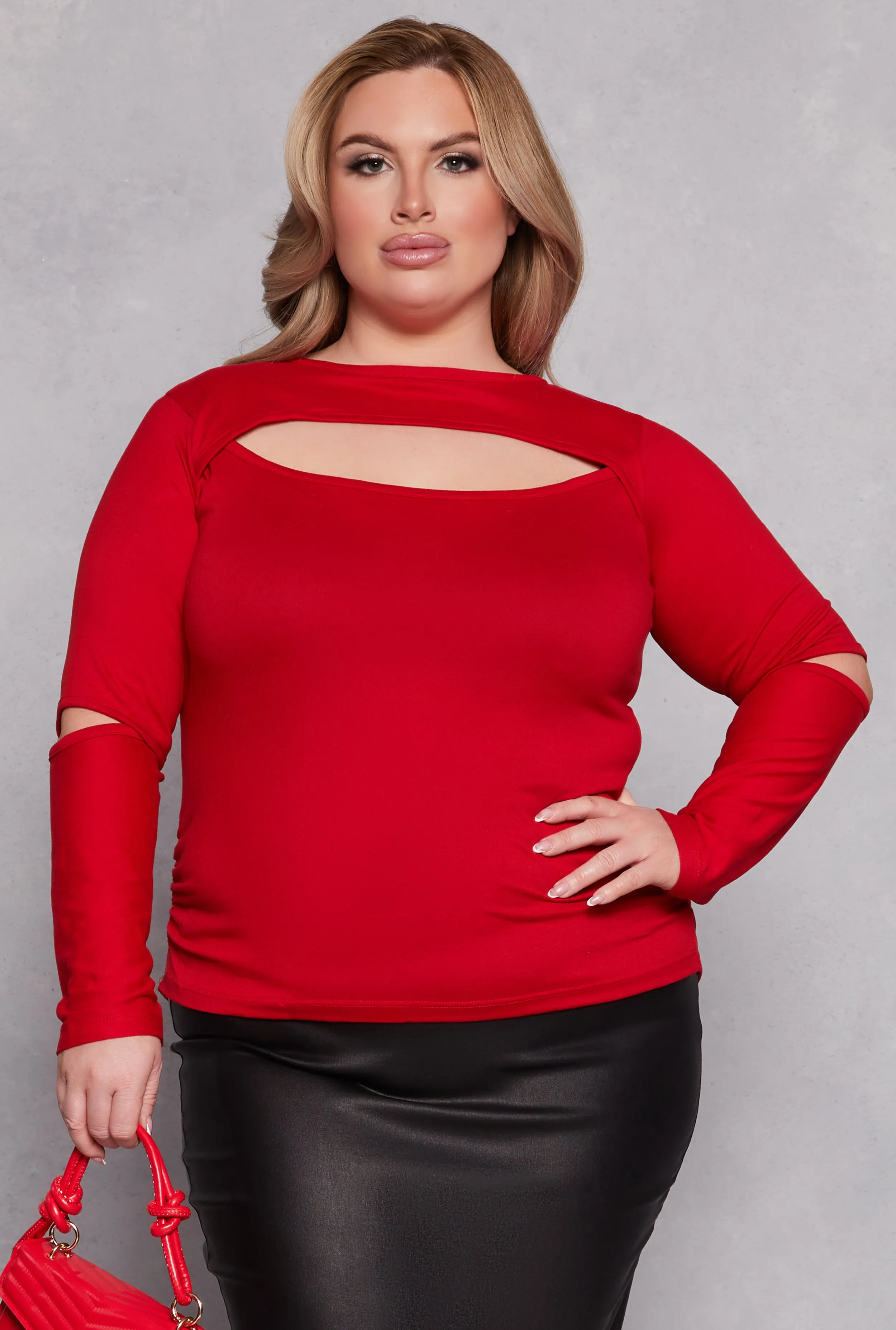 Plus Size Cut Out Long Sleeve Top sold by Rainbow