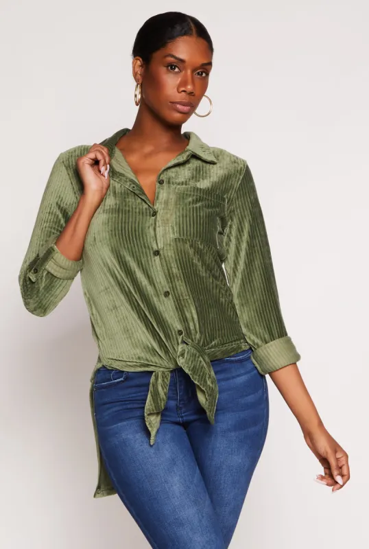 Ribbed Velvet Button Front Tunic Top sold by Rainbow