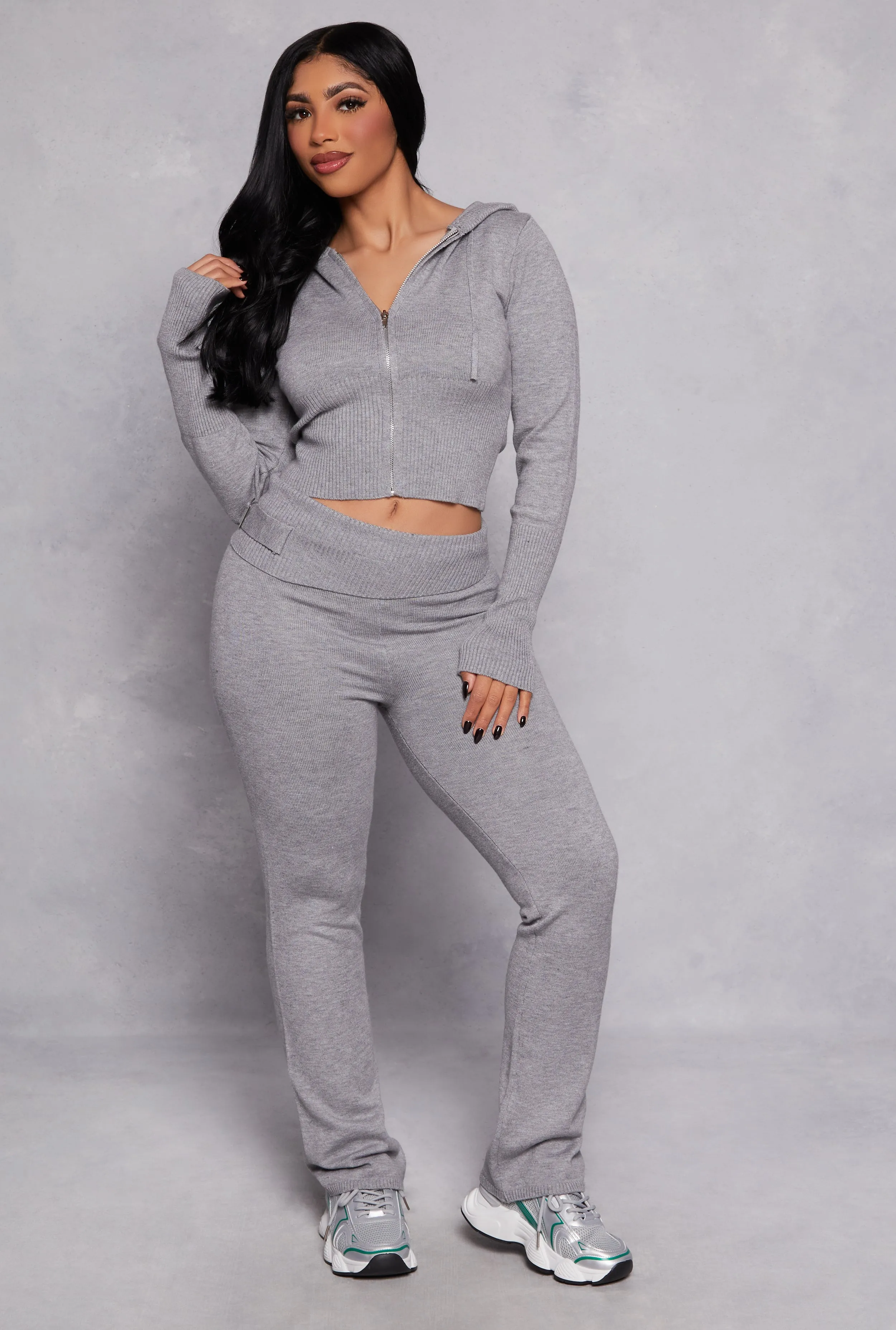 Ribbed Knit Zip Front Hoodie sold by Rainbow product image thumbnail 2