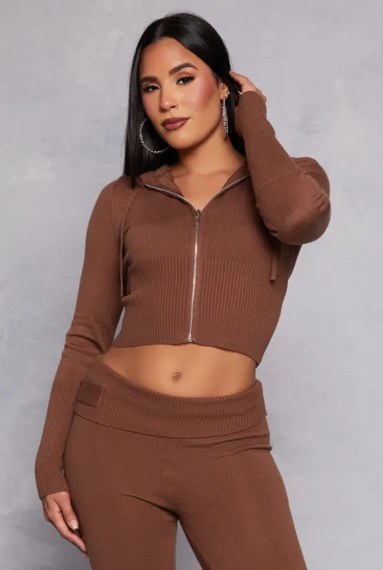 Ribbed Knit Zip Front Hoodie sold by Rainbow