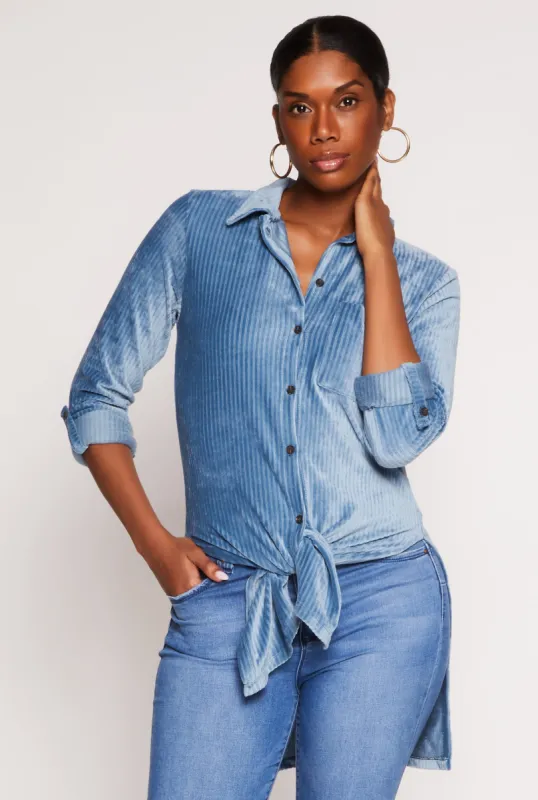 Ribbed Velvet Button Front Tunic Top sold by Rainbow