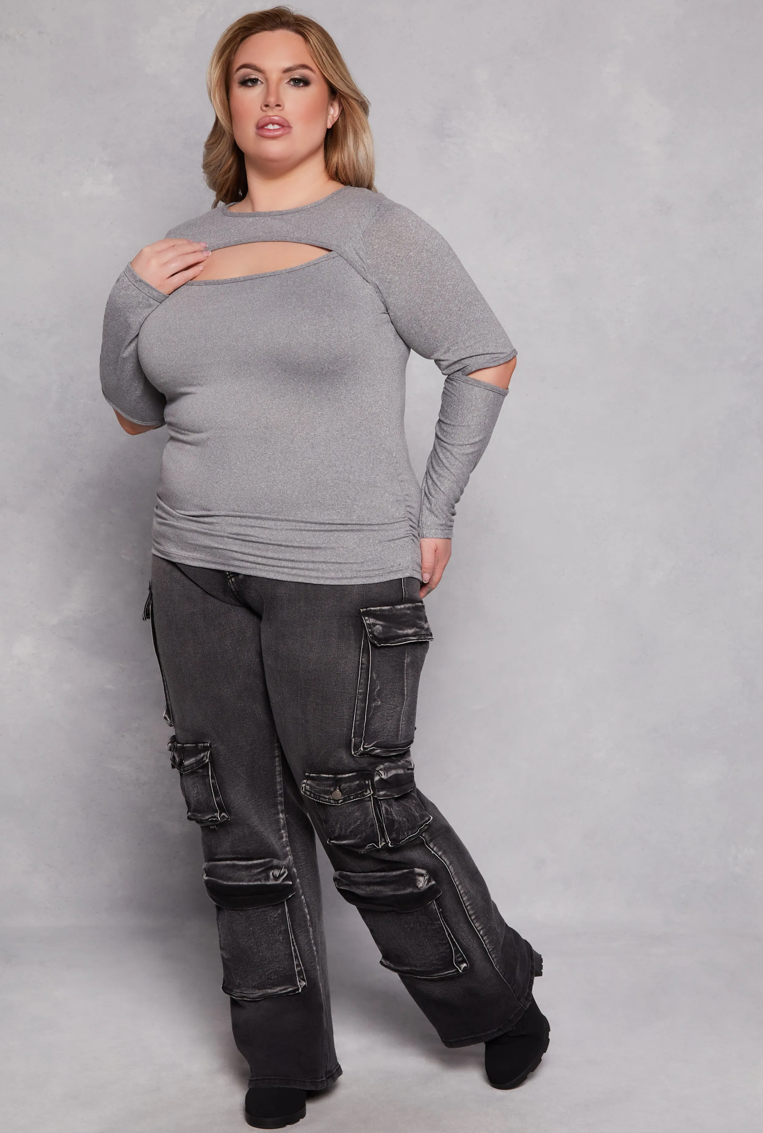 Plus Size Cut Out Long Sleeve Top sold by Rainbow product image thumbnail 2