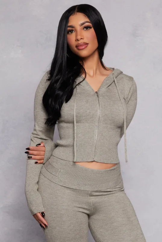 Ribbed Knit Zip Front Hoodie sold by Rainbow