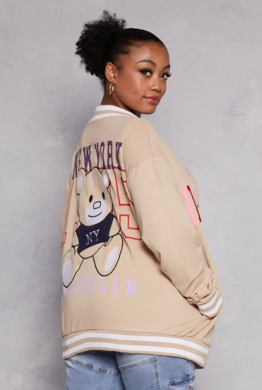 Plus Size New York Brooklyn Bear Varsity Jacket sold by Rainbow