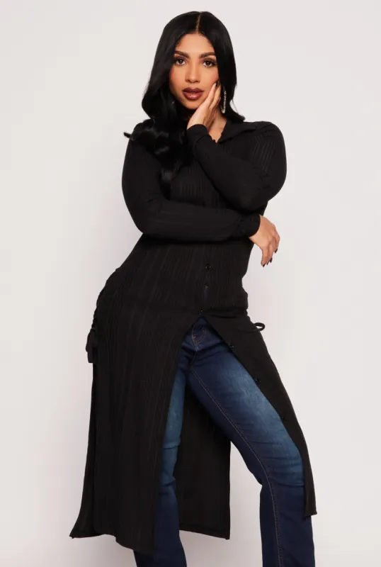 Ribbed Knit Button Front Lace Up Maxi Top sold by Rainbow