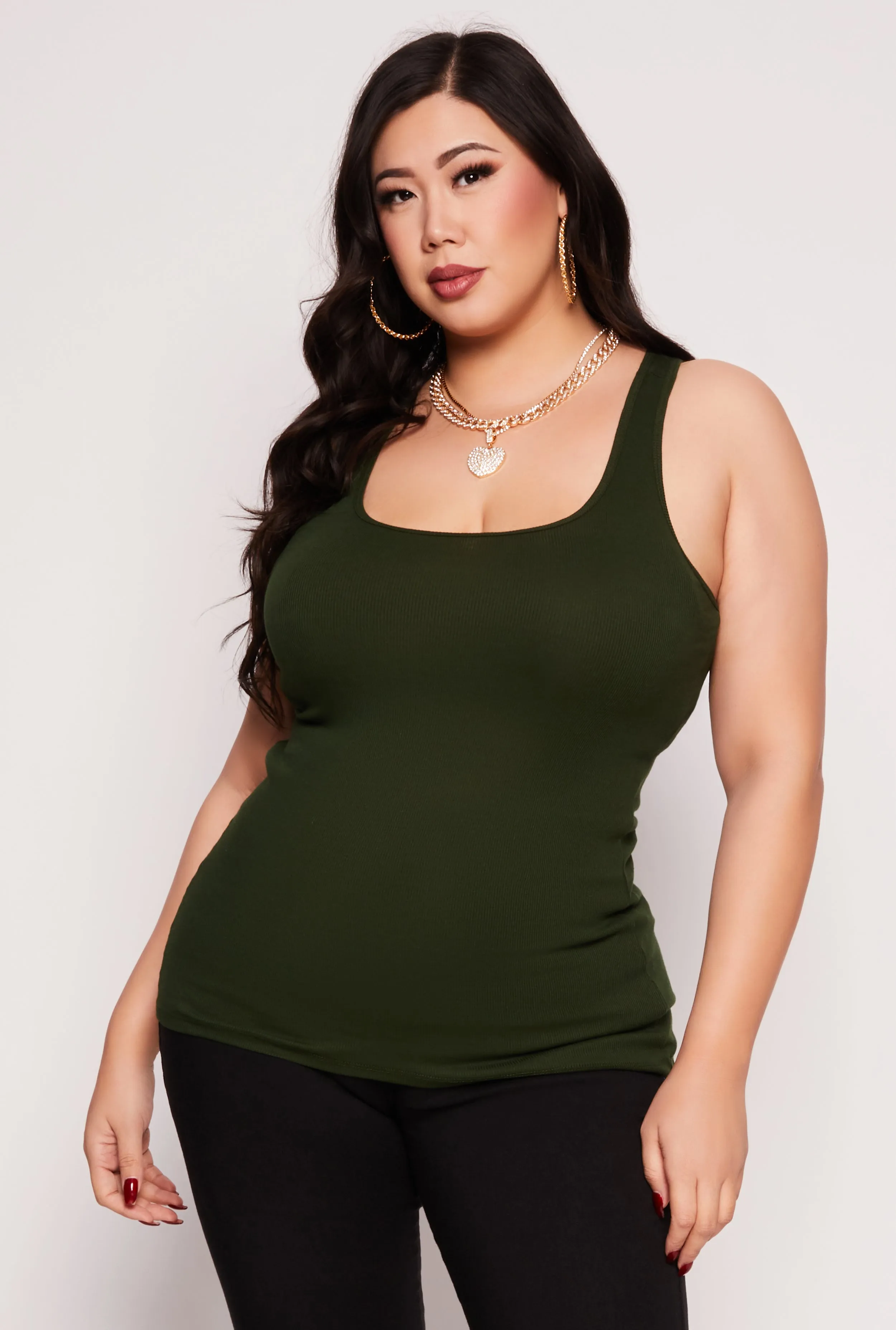 Plus Size Ribbed Knit Racerback Tank Top sold by Rainbow