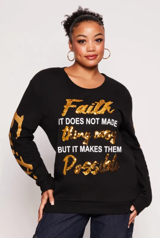 Plus Size Sequin Faith Graphic Sweatshirt sold by Rainbow