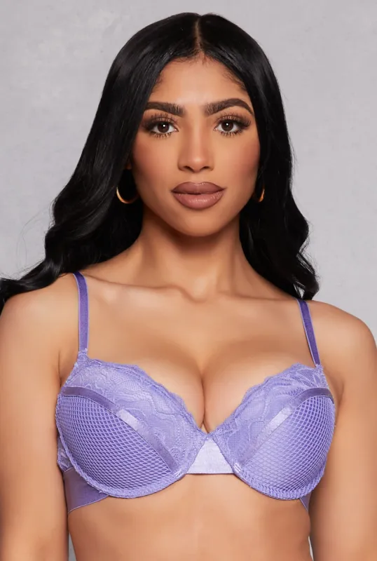 Lace Fishnet Detail Plunge Bra sold by Rainbow