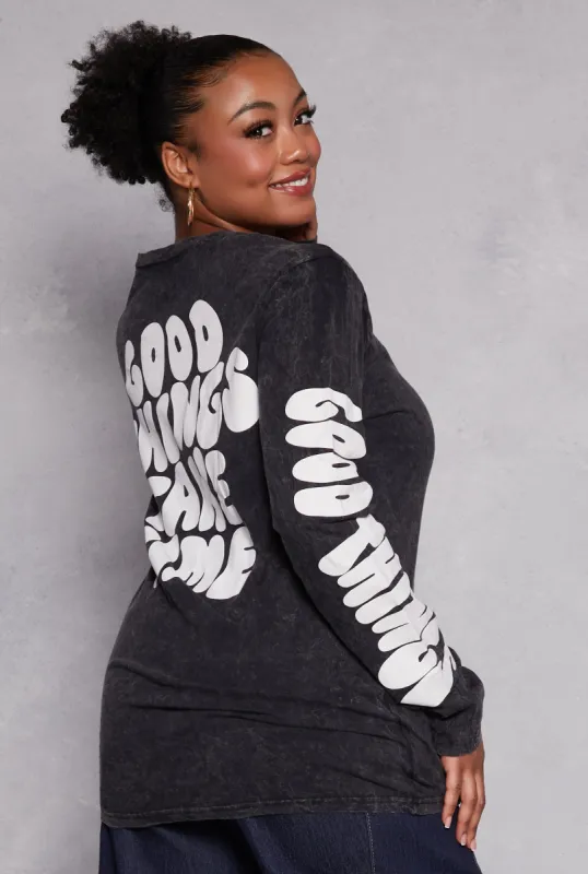 Plus Size Good Things Take Time Graphic Tee sold by Rainbow