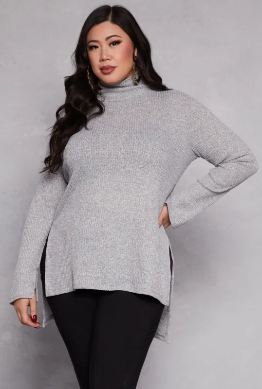 Plus Size Waffle Knit Turtleneck Tunic Top sold by Rainbow