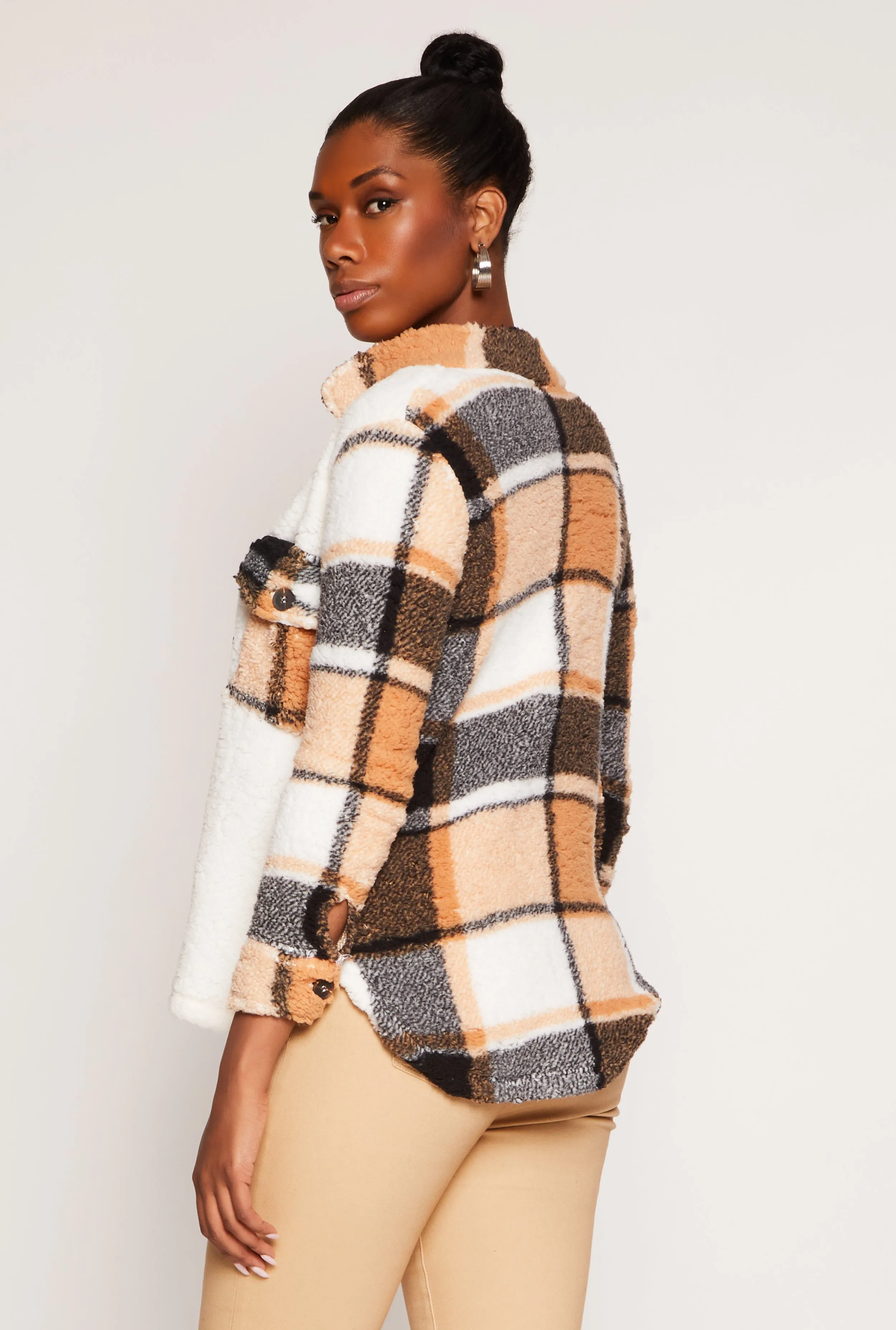 Plaid Sherpa Shacket sold by Rainbow product image thumbnail 3