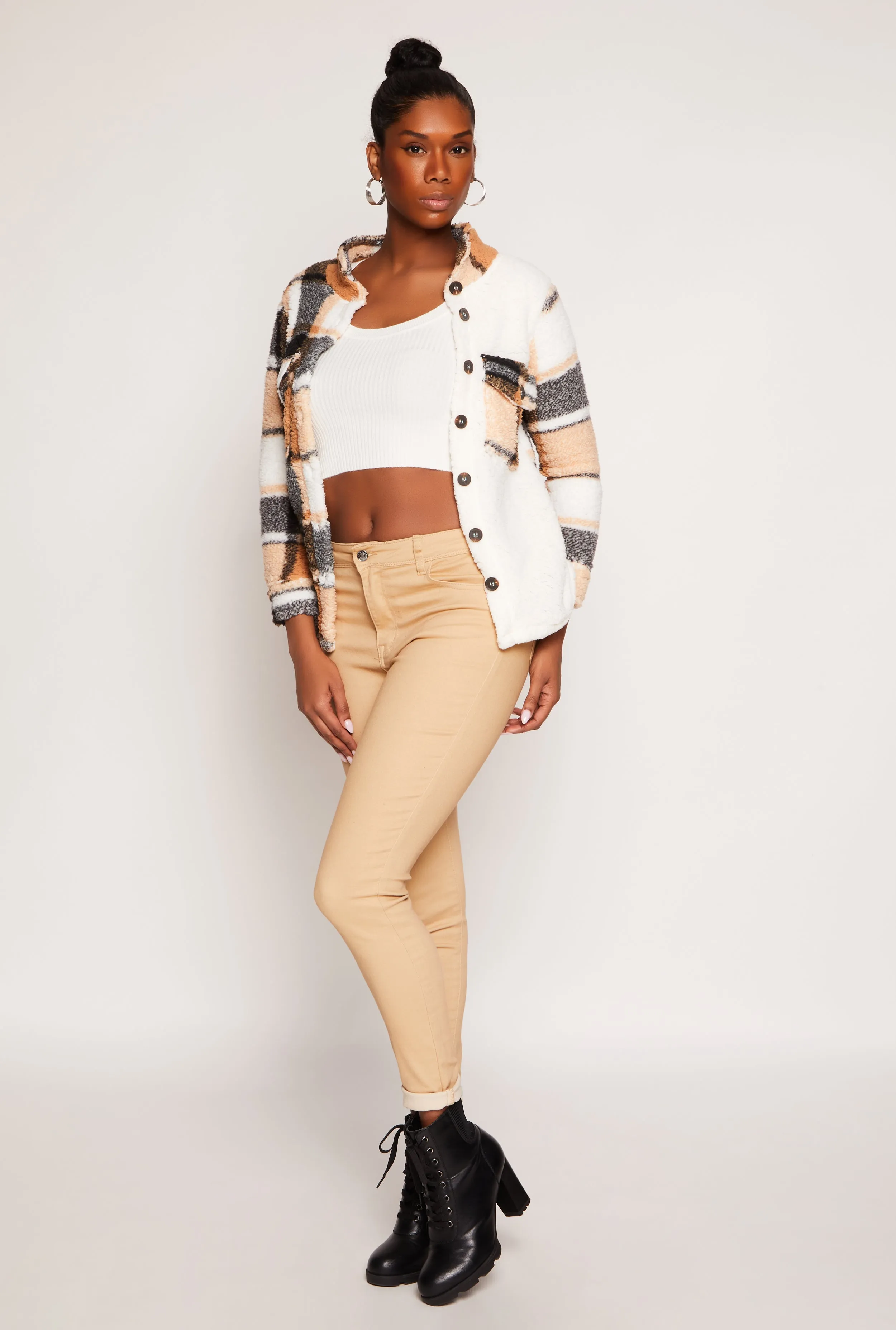 Plaid Sherpa Shacket sold by Rainbow product image thumbnail 2