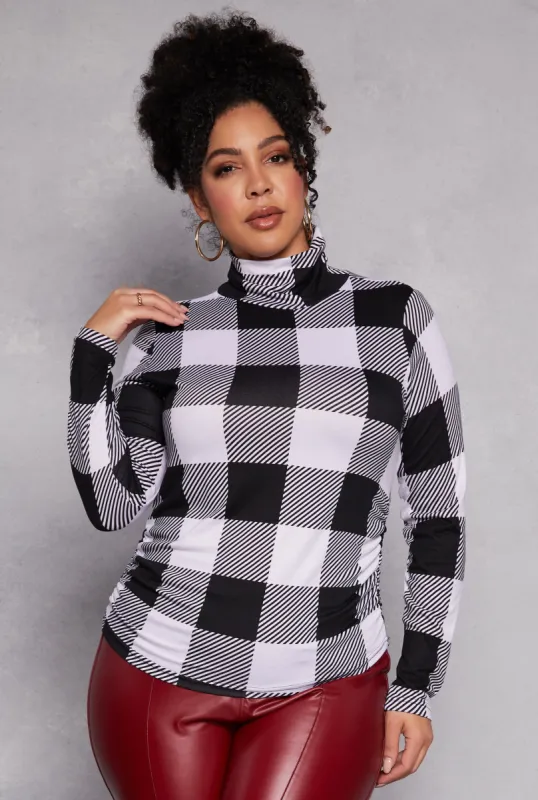 Plus Size Buffalo Plaid Mock Neck Top sold by Rainbow
